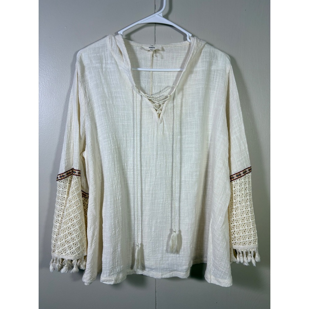 Entro S Crochet Bell Sleeve Boho Peasant Top Tassel Festival Hippie Cowgirl